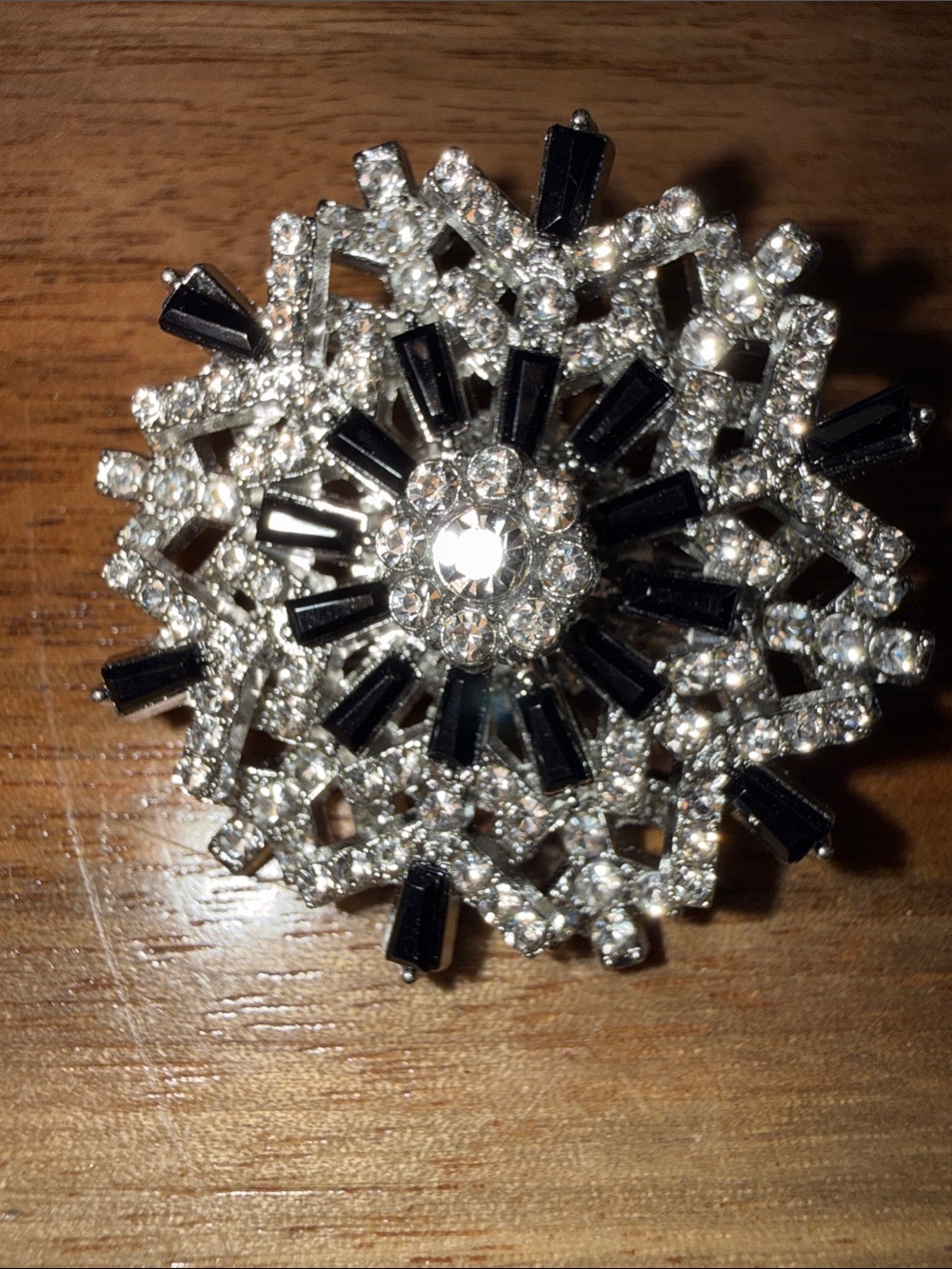 Silver and Black Crystal Snowflake Brooch - Women Jewelry
